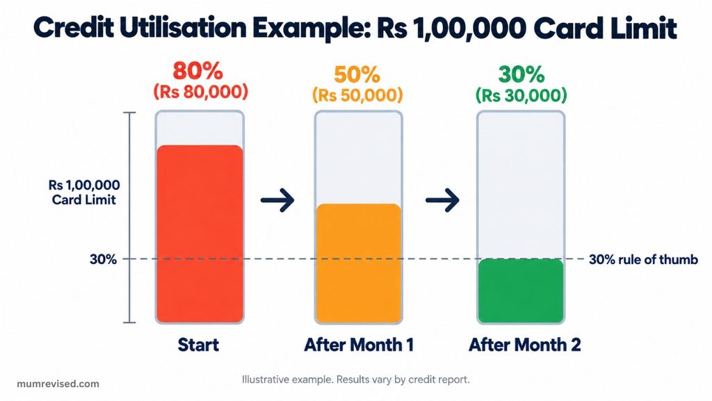 Chart showing how lower card use can help you improve your CIBIL score within three months